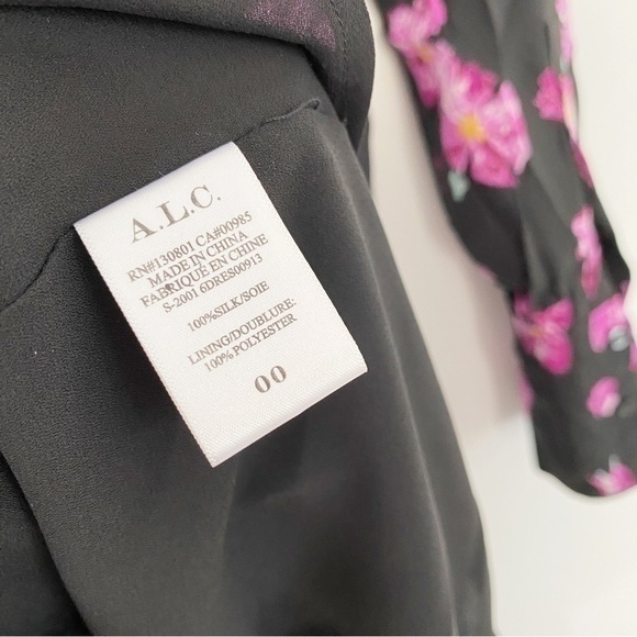 A.L.C.‎ Marcella Silk Black Floral Full Front Zip Mini Dress NWT 00 $550 - Picture 8 of 9